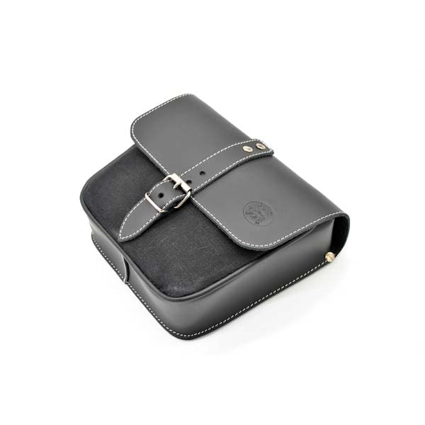 Borsa nera in pelle e cotone cerato compatibile con Moto Guzzi V7 III - V9 - V7 850 Ex Moto - Borsa da fianchetto in Pelle e waxed cotton