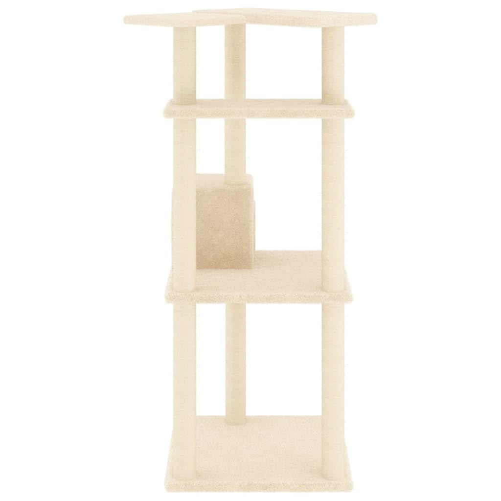 ShGaxin Skrobaczka dla kota z sizalowymi słupkami w kolorze kremowym 123 cm, drapak dla kota, drapak dla kota, akcesoria dla kotów, wieża dla kota, rozrusznik dla kota, domek dla kota