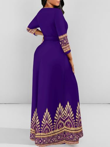 Image of Plus Size Maxi Dress for Women V Neck 3 /4 Sleeve Wrap Dress