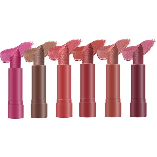 Juego de 6 pintalabios con purpurina, resistente al agua, color de labios hidratante, de larga duración, para viajes, danza, fiestas, tonos vibrantes, maquillaje resistente a las manchas para