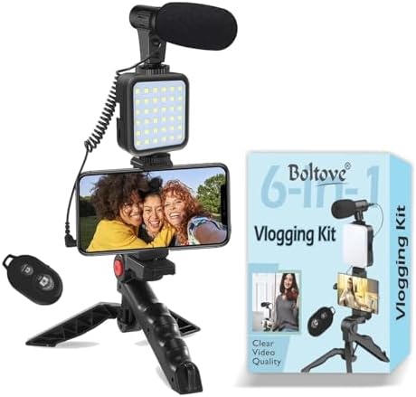 Complete Vlogging Kit For IPhone & Android - LED Light, Microphone, Tripod, Phone Clip For YouTube TikTok