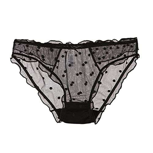 AMDOLE Damen-Höschen Polka Dot Spitzenhöschen Mesh-Streamer-Höschen Atmungsaktive Slips mit niedriger Taille Unterwäsche Damen Slip Klein (Black, M) Cover