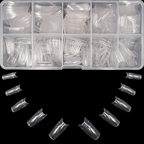 Coffin Nails Tips Fake Nails 500pcs, TNWZC French Clear Nails for Acrylic Tips, Half Cover Ballerina False Nail Tips with Case for DIY Nail Art and Nail Salons, 10 Sizes