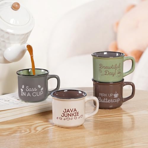 Image of Nestasia Ceramic Stackable Cups Set of 4 (170ml Each) - Quirky Quotes Tea & Coffee Cups with Glossy Finish | Microwave & Dishwasher Safe Mugs - Ideal for Gifting (Colourful)