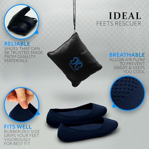 Foldable Stretch Knit Travel Slip-On Round Toe Ballet Flats with Packable Zipper Pouch and Expandable Tote Bag Carrying Case Split Sole Shoes2