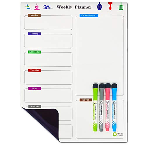 Magnetic Calendar, Dry Erase Calendar Whiteboard, 16” x 12”, Weekly Calendar Stain Resistant Nano Technology, Magnetic Dry Erase Calendar for Fridge