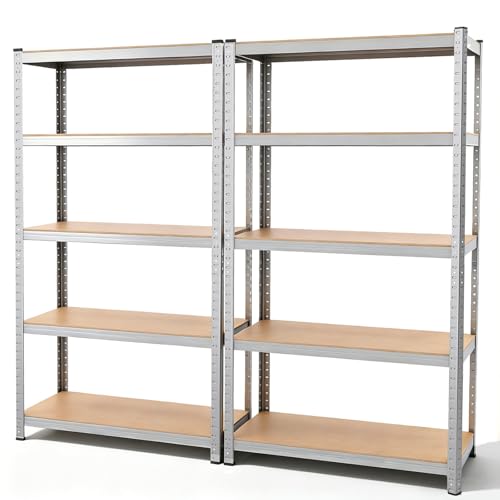 2 Unidades Estanterías Almacenaje Pesadas de 5 Niveles, Armazón de Acero, Carga Total de 875 kg, Dimensiones 180x90x40 cm, Montaje Rápido, Diseño Ajustable, Apt para Garaje, Almacén y Trastero
