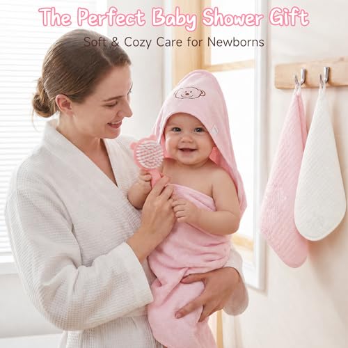 Image of iAOVUEBY Baby Shower Gifts Basket, Baby Girl Gifts & Newborn Essentials Infant First Mileston Keepsakes Blanket Cloths Toy, All-in-One New Baby Girl Gift Set Basket