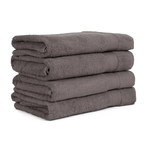 Image of Arvind 100% Cotton Towels for Bath | Towels for Bath Large Size | 500 GSM Bath Towel - Soft & Absorbent | 4 Piece Bath Towel for Men /Women | Urban Comfort | 70 cm x 140 cm - Dark Grey