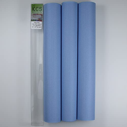 Image of KCS 3 pc of 15 inch x 18 inch Counted Cross Stitch Cotton Aida Cloth Needlework Fabric,11CT,Light Blue