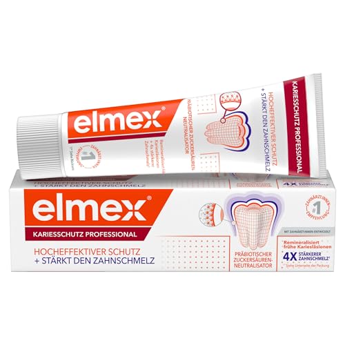 elmex Zahnpasta Kariesschutz Professional 75 ml – medizinische Zahnreinigung für hochwirksamen Kariesschutz – mit patentiertem Zuckersäuren-Neutralisator