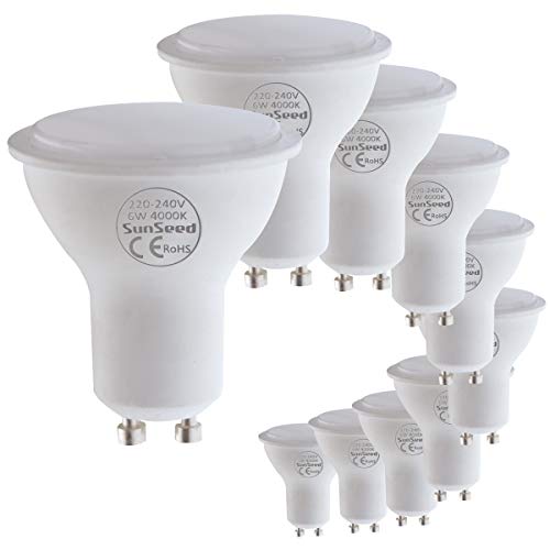 SUNSEED 10x Ampoule LED Réflecteur GU10 6W équiv. 41W 120° Blanc Naturel 4000K