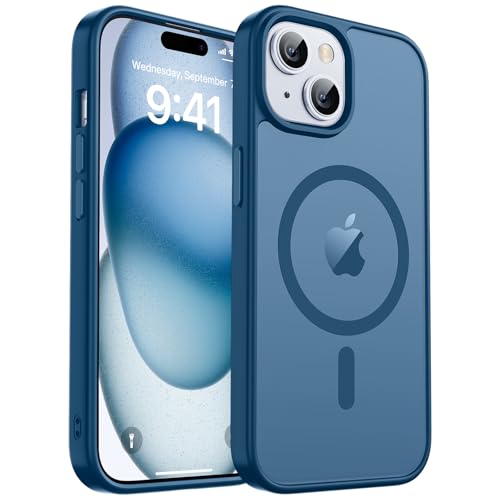 zapica Magnetic for iPhone 15 Case & iPhone 14 Case [Compatible with MagSafe] [Military Grade Drop Protection] Translucent Matte Shockproof Anti-Scratch Phone Cover Dark Blue