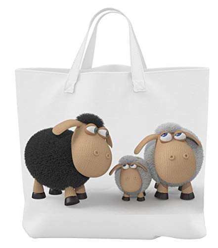 Merchandise for Fans Einkaufstasche - 45 x 42 cm x 9,5 cm, 18 Liter - Motiv: 3D Comic Schafe stehend mit Lamm - 05
