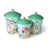 Flora Ceramic Canister Set – 3-Piece Airtight Storage Jars with Pastel Floral, Butterfly, and Dragonfly Designs, Perfect for Coffee, Sugar, Flour, Snacks, or Kitchen Countertop Décor