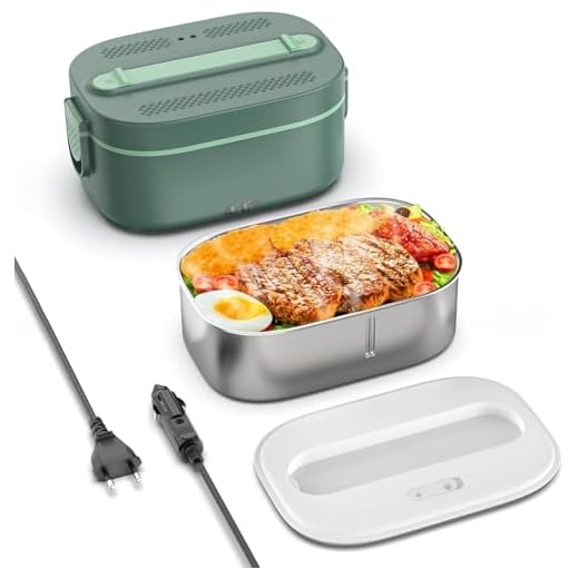 Love begans Fiambrera Electrica, 80 W 1.5 L Calentador Comida, 12 V/24 V/220 V,3 en 1 Lancheira Portatil Rápida Aquecedor con Cubiertos y Bolsa de Aislamiento para Coche, Camión, Oficina,Verde