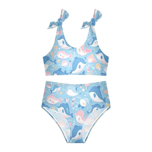 Flock Dolphins Sea Marine Pattern Girls' Two Piece Kids Bikini Set Beach Swimsuits Swimwear Adjustable Strap3