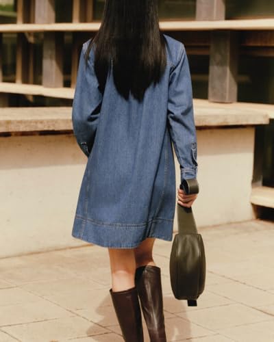 Women's Denim Shirt Mini Dress Long Sleeve Button Down Tunic Jean Dress Casual Loose Shift Short Dresses3