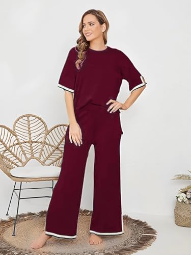 Image of TYSORT Women Casual Summer co ords Set Track Suit Oversized Top Baggy Pant,Top and Pajama Set