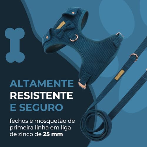Guia e Peitoral para Cachorros M - Ajuste Regulável - Azul Turquesa | MARCAMI