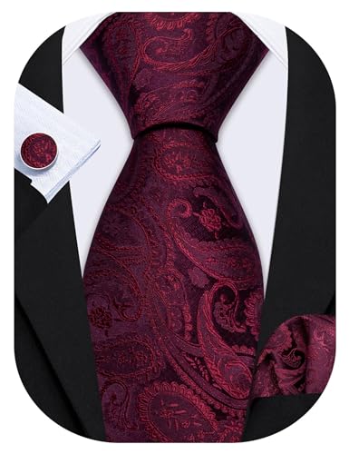 Barry.Wang Corbatas cachemira, color granate, seda, para bodas, fiestas, negocios, único tamaño