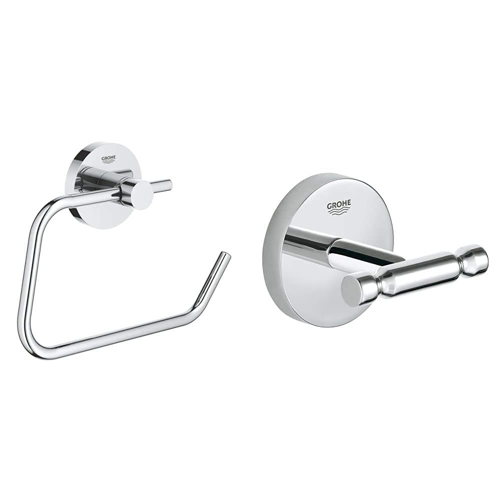 GROHE40689001 Essentials Paper Roll, Silver & 40461001 | Bau Cosmopolitan Robe Hook - chrome