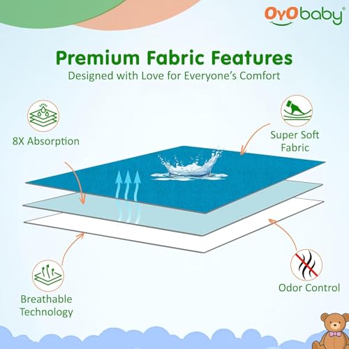 Image of OYO BABY Medium Baby Dry Sheet Pack of 3 (100x70 cm) | Quick Dry & Absorbent Waterproof Bed Protector | Reusable Soft Breathable Mattress Sheet for New Born Baby (Dark Blue, Salmon Rose & Grey)