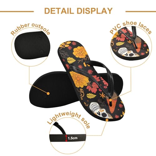 Flowers Floral Skull Flip Flop Beach Summer Casual Sandal for Women & Men Shower Shoes XS2