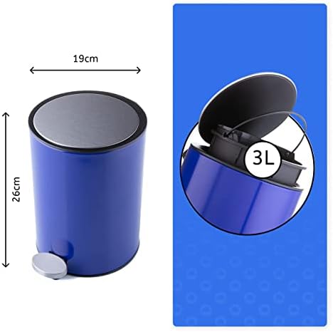 Bamodi Bathroom Rubbish Bin Stainless Steel 3L  Stylish Cosmetic Bin with Soft-Close Mechanism for Your Bathroom, Restroom, Bedroom, Office Stainless Steel Bin with Removable Inner Bucket (Blue)