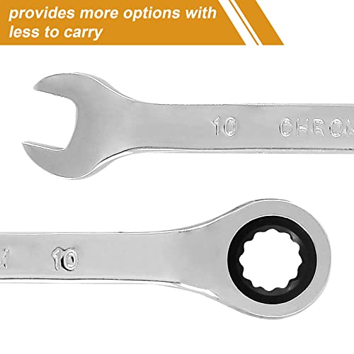 Phituoda 2Pcs 10Mm Ratcheting Wrench, Cr-V Steel Reversible Ratcheting Wrench,Sae And Metric 72 Teeth Ratchet Wrench,4°Movement Ratcheting Combination Wrench #TOP1