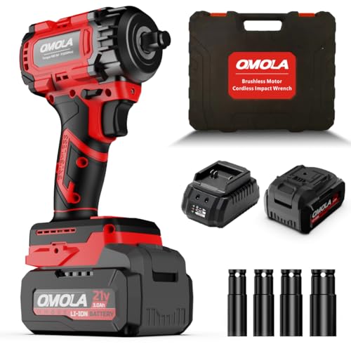 Impact Wrench,1/2 impact gun，480 Ft-lb（650NM） electric Impact Wrench 3200 RPM,Impact gun with a 15C 21V 3.0Ah Li-Ion Battery, Fast Charger,Brushless motor，4 Sockets,Cordless Impact Wrench for Car