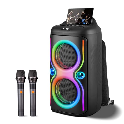 WMQ Karaoke Machine with 2 Wireless Microphones for Adults,Portable Karaoke Speaker with 2 x 6.5” Subwoofers and Pulsed Lights,Backpack and Carry-On Design for Family Gatherings and Outdoor Activities