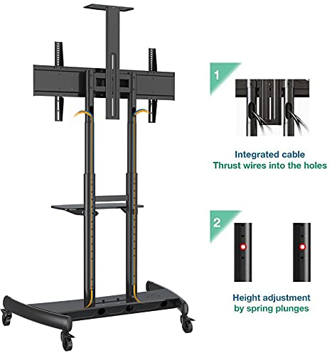 NB North Bayou Mobile TV Cart TV Stand with Wheels for 55" - 85" Inch LCD LED OLED Plasma Flat Panel Screens up to 200lbs AVA1800-70-1P (Black) - Thumbnail 6