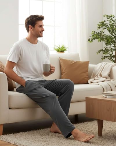 Image of Chicingyou 4 Pcs Men's Pajama Pants Lightweight Long Silky Lounge Bottoms Soft Sleep Modal Pj Pants with Pockets Drawstring