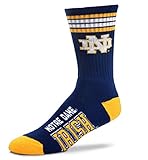 For Bare Feet Mens NCAA 4 Stripe Deuce Crew Socks, Notre Dame Fighting Irish, Medium (5-10)