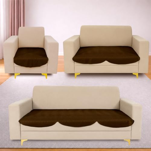 Image of Homerz Premium 'Surya Series' Sofa Cover | Stylish Sofa Protector | Net Fabric | Anti-Stain & Washable Slip Cover Exact Size Antislip (New Jerry Brown, 6 (3+2+1) Seater, Only Seat Cover)