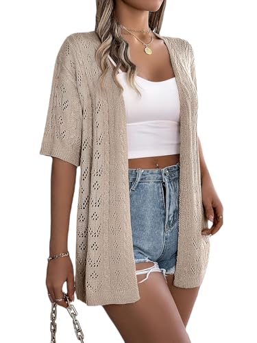 Image of Spicy Sandia Women's Loose Fit Short Sleeve Crochet Cardigan Sweaters for Summer