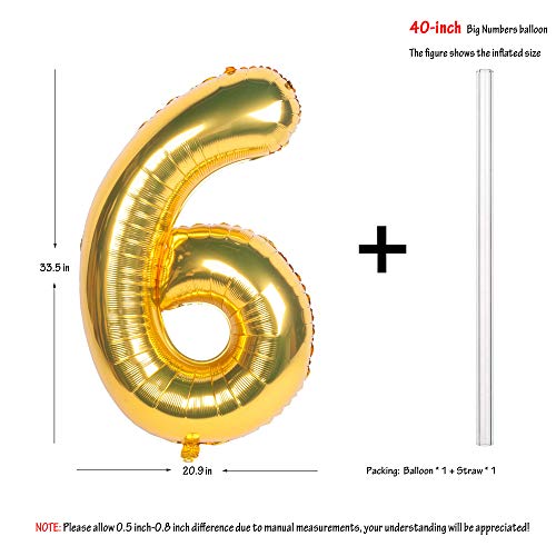 Image of 40In Large Gold Number Balloon 6 Aluminum Foil Mylar Big Number Balloon 0-9 | Suitable for Gold Birthday Parties, Weddings and Anniversary Photography