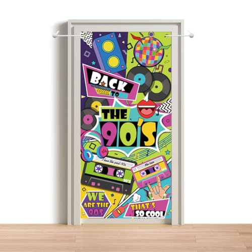 Back to The 90's Party Door Banner, 90s Themed Hip Hop Graffiti Photography Backdrop for Photoshoot, Retro Hanging Banner Background for Birthday Photo Booth Studio Props Decoration | 3 x 6 ft