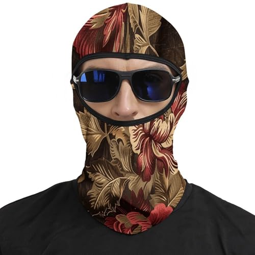 Máscara de esquí para hombres y mujeres con estampado rojo oscuro y marrón, balaclava facial para motocicleta, máscara completa para la cabeza, gorro calentador para el cuello miniatura 3