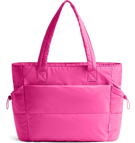 Tote Bag for Women Puffy Work Bags for Women with Zipper Lightweight Quilted Puffer Tote Bag for Travel, Teacher, Nurse (Rose Pink)