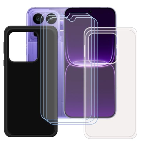 LCEHTOGYE �K�p Realme Neo8�p�P�[�X+3x�����K���X�X�N���[���v���e�N�^�[�A�N���A�J�o�[+ �K�p Realme Neo8 (6,78")�ƌ݊����̂���u���b�N�\�t�gTPU�V���R���Q���P�[�X�ی�J�o�[