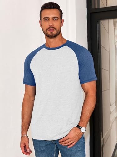 Image of Runcati Mens Casual Slim Fit T Shirts Raglan Short Sleeve Crewneck Baseball Tees Color Block Workout Fashion Shirt