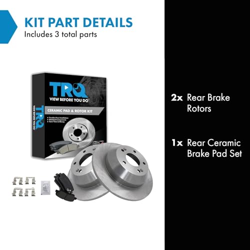 Image of TRQ Rear Brake Pad and Rotor Set Ceramic Solid Rotors Compatible with 2010-2016 Hyundai Santa Fe 2013-2016 Santa Fe Sport 2011-2014 Kia Sorento