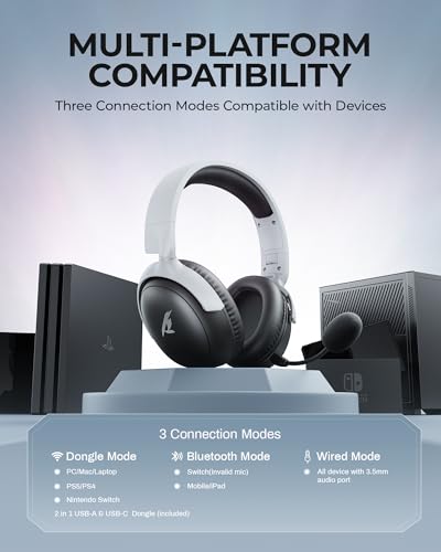 Kofire UG-09 Wireless Gaming Headset, 2.4Ghz Usb Gaming Headphones With Bluetooth 5.4, 53Mm 3D Stereo Sound thumb #7