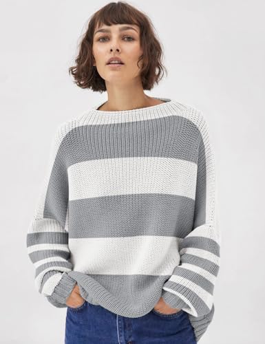 Image of Ugerlov Women's Oversized Sweaters Batwing Sleeve Mock Neck Jumper Tops Chunky Knit Pullover Sweater