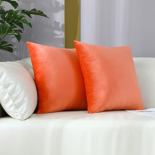 Mixeoo Comfy Peach Coral Throw Pillow Covers Decorative Square Solid Velvet Super Soft Cushion Cases Home Decor For Sofa Couch Living Room, Set Of 2, 18 X 18 Inch #TOP2