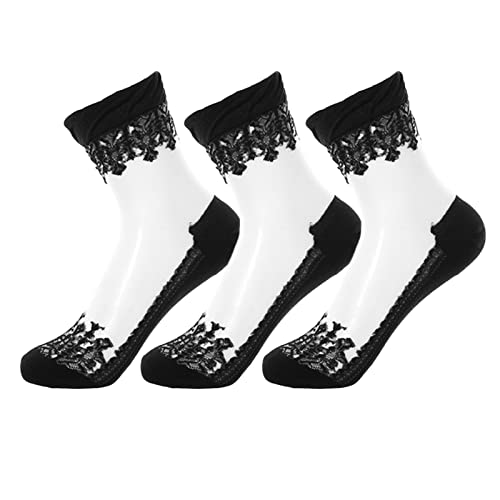 Image of 3 Pairs Ultra Thin Transparent Lace Elastic Sheer Short Socks for Women