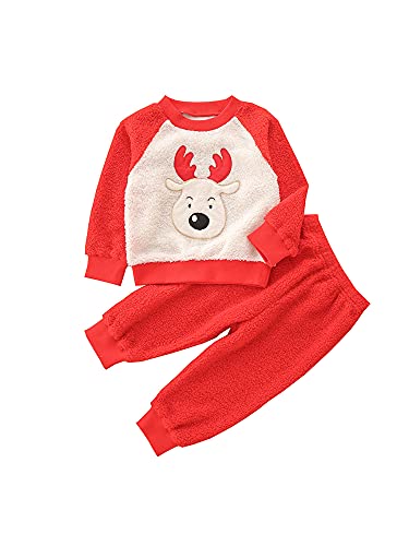 Completo Natale 2 Pezzi Bmabino 1-5 Anni Felpa a Manica Lunga + Pantaloni Stampa Babbo/Cervo Vestiti Neonati Pigiami Unisex Set per Festa Bimbi Motivo Natalizio Invernale (Bianco, 2-3 Anni)