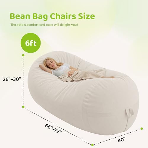 Image of 6FT Bean Bag Chair 6'Giant Bean Bag Chairs with Adults, Large Beanbag Chair | Bean bag Lounger with Machine Washable Cover Fine Corduroy Fabric, Comfy Chairs for Living Room Bedroom Dorm, Beige